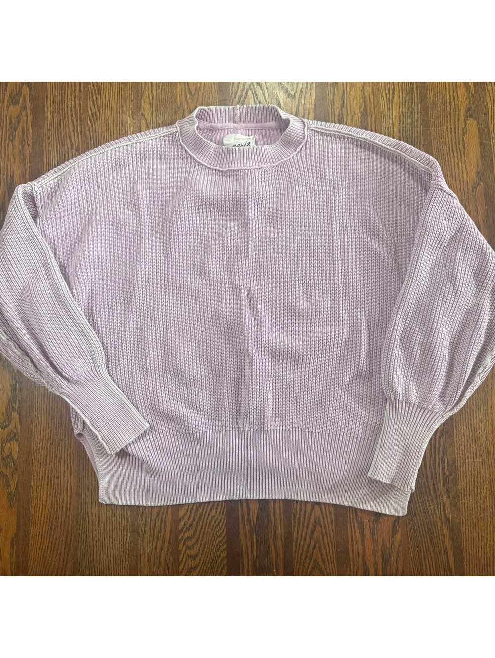 Aerie Beyond Cropped Crew Sweater Lavender Purple Ribbed Knit XS